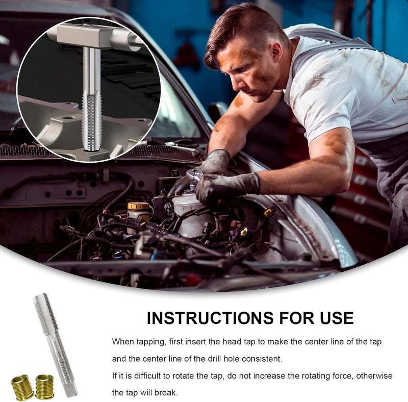 SHMZK 13 PCS Spark Plug Thread Repair Kit, M14×1.25 Inserts and M16×1.25 Tap Spark Plug Rethreading Set, Stainless Steel Thread Repair Tool Kit - Image 5
